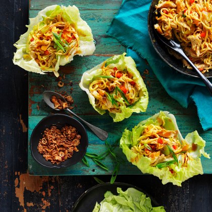 Singapore Noodle and Chicken Lettuce Cups